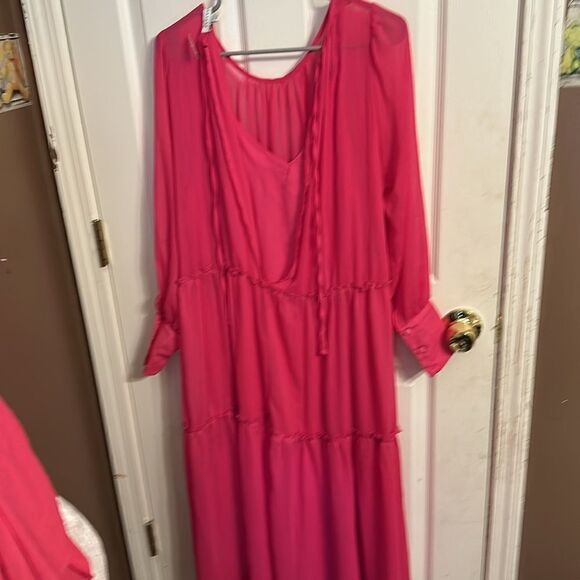 TopShop Premium TieredBrightPinkThrowOnMaxi DressNWOT XSmall. - Picture 6 of 12